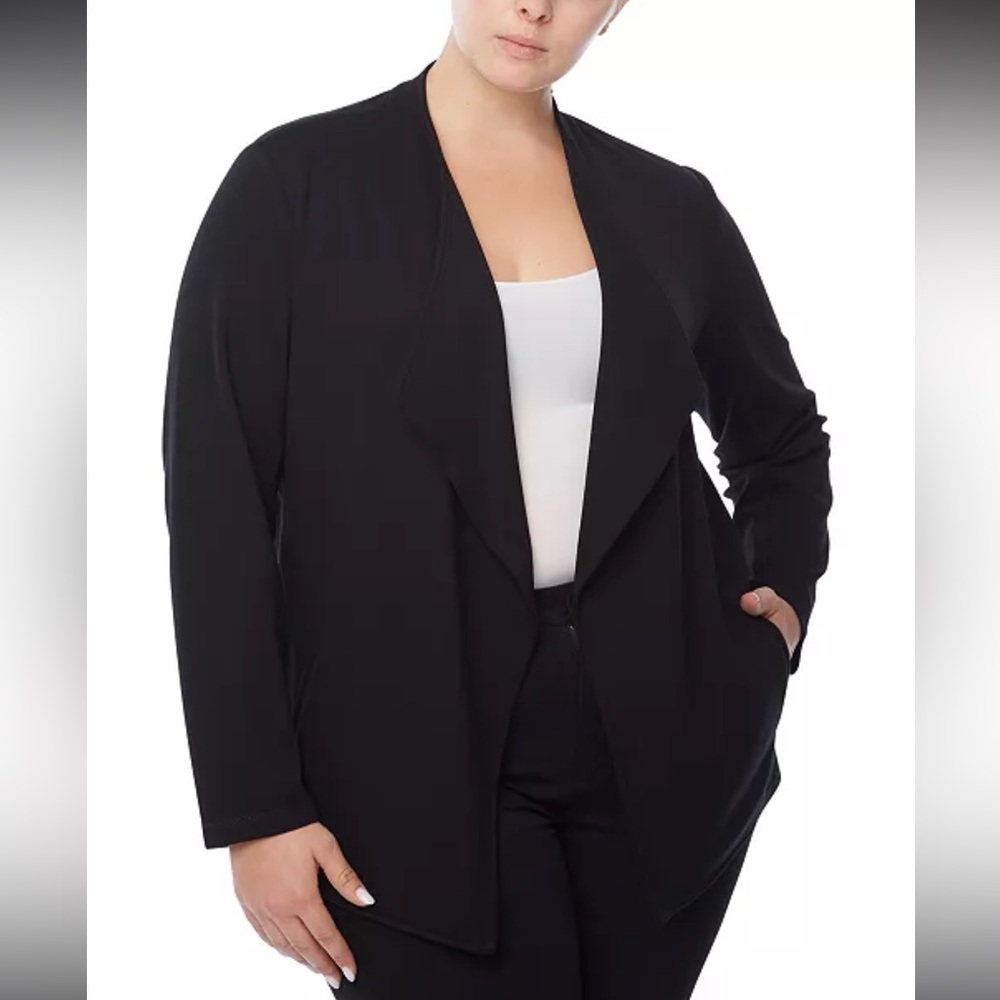 Jones New York 2X Serenity Knit Wing-Lapel Sweater, Jones Black